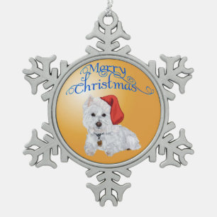 Frohe Weihnachten Westie-Ornament Schneeflocken Zinn-Ornament
