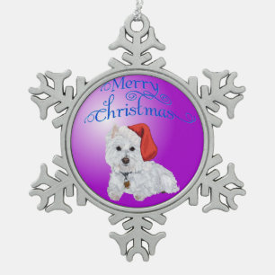 Frohe Weihnachten Westie-Ornament Schneeflocken Zinn-Ornament