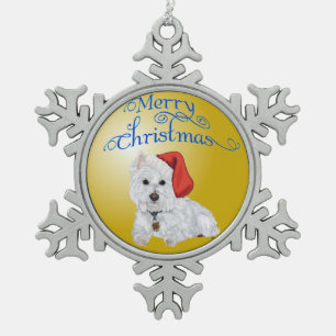Frohe Weihnachten Westie-Ornament Schneeflocken Zinn-Ornament
