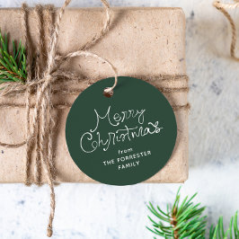 Frohe Weihnachten whimmsige Schrift grüne Geschenk Geschenkanhänger