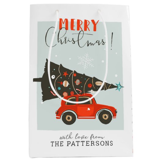 Frohe Weihnachten Whimsical Car Tree Personalisier Mittlere Geschenktüte (Vorderseite)