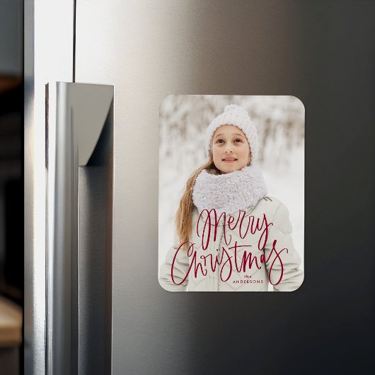 Frohe Weihnachten Whimsical Cranberry Script Foto Magnet