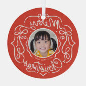 Frohe Weihnachten Whimsical Doodle Foto Ornament Aus Glas (Rückseite)