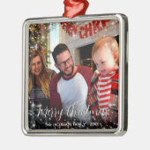 Frohe Weihnachten Whimsical Glitzern Holiday Foto Ornament Aus Metall (Links)
