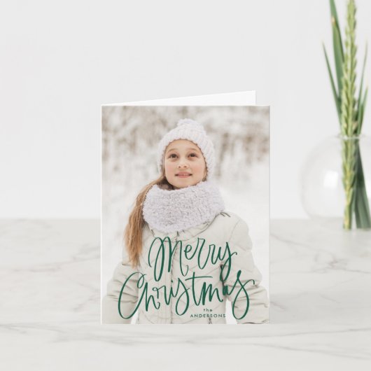 Frohe Weihnachten Whimsical Green Script Foto (Vorderseite)