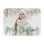 Frohe Weihnachten Whimsical Green Script Foto Magnet (Horizontal)