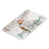 Frohe Weihnachten Whimsical Green Script Foto Magnet (Linke Seite)