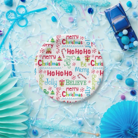 Frohe Weihnachten Whimsical Modern Jolly Typografi Pappteller (Party)