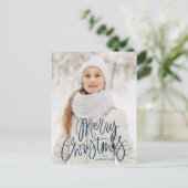 Frohe Weihnachten Whimsical Navy Script Foto (Stehend Vorderseite)