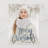 Frohe Weihnachten Whimsical Navy Script Foto (Vorderseite)