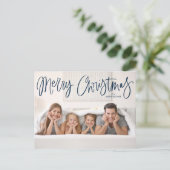 Frohe Weihnachten Whimsical Navy Script Foto (Stehend Vorderseite)