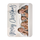 Frohe Weihnachten Whimsical Navy Script Foto Magnet (Vertikal)