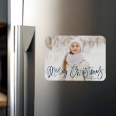 Frohe Weihnachten Whimsical Navy Script Foto Magnet