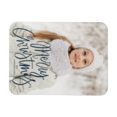 Frohe Weihnachten Whimsical Navy Script Foto Magnet (Horizontal)