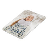 Frohe Weihnachten Whimsical Navy Script Foto Magnet (Linke Seite)