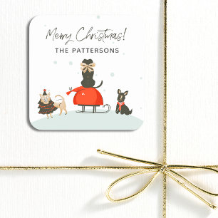 Frohe Weihnachten Whimsical Niedlich Hunde Individ Quadratischer Aufkleber