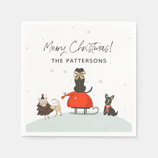 Frohe Weihnachten Whimsical Niedlich Hunde Individ Serviette (Vorderseite)