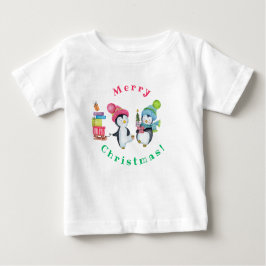 Frohe Weihnachten Whimsical Pinguine bringen Gesch Baby T-shirt