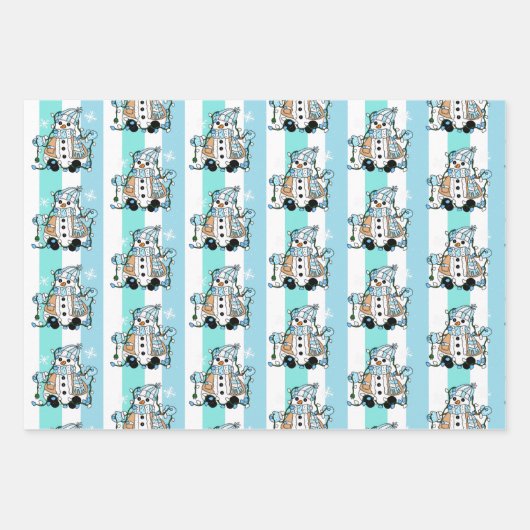Frohe Weihnachten Whimsical Pink Blue Snowmen Geschenkpapier Set (Vorderseite)