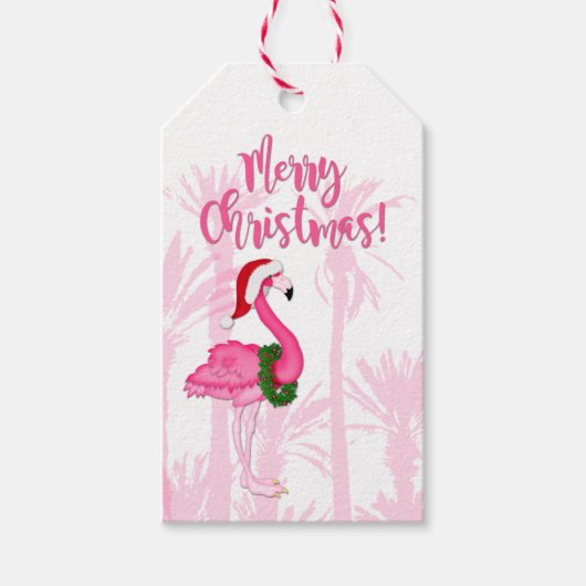 Frohe Weihnachten Whimsical Pink Flamingo Palmen B Geschenkanhänger (Vorderseite)