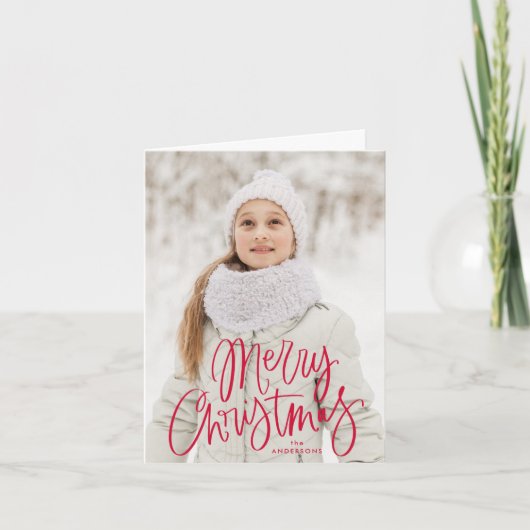 Frohe Weihnachten Whimsical Red Script Foto (Vorderseite)