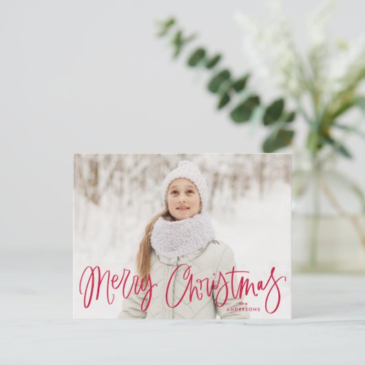 Frohe Weihnachten Whimsical Red Script Foto (Stehend Vorderseite)