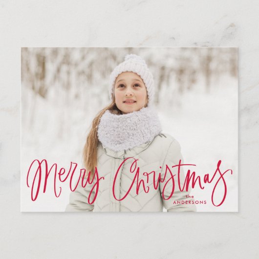 Frohe Weihnachten Whimsical Red Script Foto (Vorderseite)