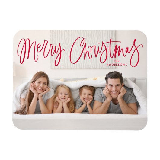 Frohe Weihnachten Whimsical Red Script Holiday Fot Magnet (Horizontal)