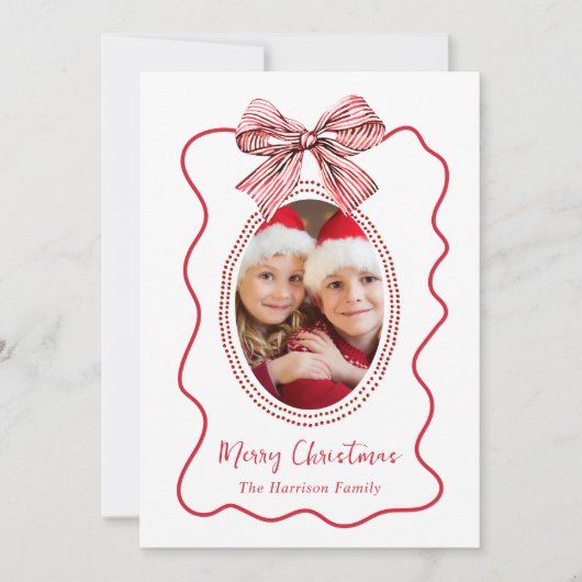 Frohe Weihnachten Whimsical Red Wavy Frame Bow Fot (Vorderseite)
