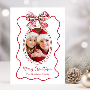 Frohe Weihnachten Whimsical Red Wavy Frame Bow Fot