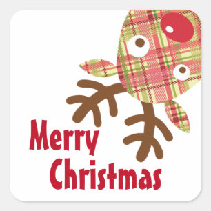 Frohe Weihnachten Whimsical Rentier Quadratischer Aufkleber