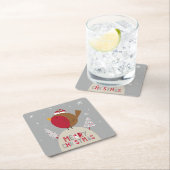 Frohe Weihnachten Whimsical Robin Rechteckiger Pappuntersetzer (Vor Ort)