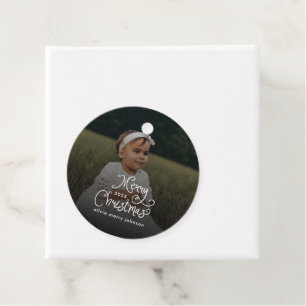 Frohe Weihnachten Whimsical Schrift Baby-Foto  Geschenkanhänger