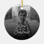 Frohe Weihnachten Whimsical Schrift custom Foto Hu Keramik Ornament (Vorne)