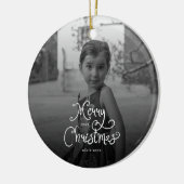 Frohe Weihnachten Whimsical Schrift custom Foto Hu Keramik Ornament (Links)
