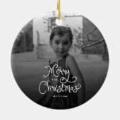 Frohe Weihnachten Whimsical Schrift custom Foto Hu Keramik Ornament (Hinten)
