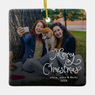 Frohe Weihnachten Whimsical Schrift Familienfoto H Keramikornament