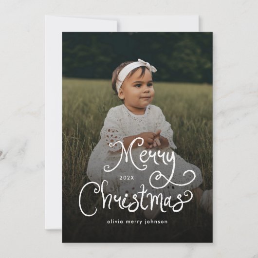 Frohe Weihnachten Whimsical Script Baby-Foto (Vorderseite)
