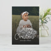 Frohe Weihnachten Whimsical Script Baby-Foto (Stehend Vorderseite)