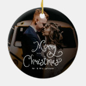 Frohe Weihnachten Whimsical Script Benutzerdefinie Keramik Ornament (Hinten)
