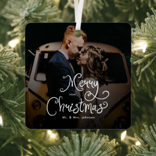 Frohe Weihnachten Whimsical Script Benutzerdefinie Ornament Aus Metall