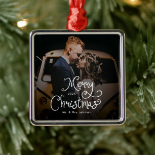 Frohe Weihnachten Whimsical Script Benutzerdefinie Ornament Aus Metall