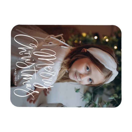 Frohe Weihnachten Whimsical Script-Foto Magnet (Horizontal)