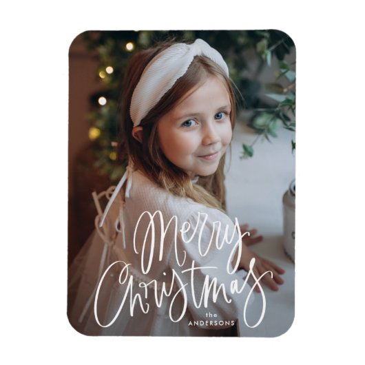 Frohe Weihnachten Whimsical Script-Foto Magnet (Vertikal)
