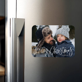 Frohe Weihnachten Whimsical Script Holiday Foto Magnet