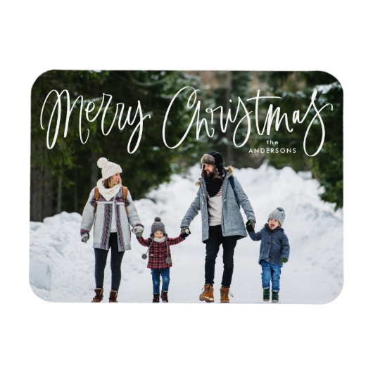 Frohe Weihnachten Whimsical Script Holiday Foto Magnet (Horizontal)
