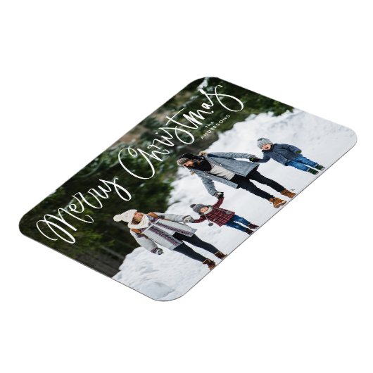 Frohe Weihnachten Whimsical Script Holiday Foto Magnet (Linke Seite)