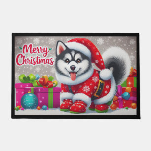 Frohe Weihnachten Whimsical sibirischen Husky Dog Fußmatte