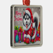 Frohe Weihnachten Whimsical sibirischen Husky Dog Ornament Aus Metall (Rechts)