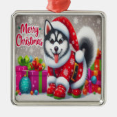 Frohe Weihnachten Whimsical sibirischen Husky Dog Ornament Aus Metall (Vorne)